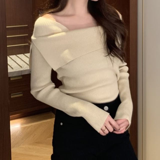 Square Neck Ribbed Knit Top in Solid Color