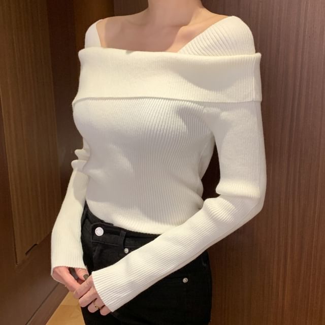 Square Neck Ribbed Knit Top in Solid Color