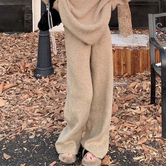 Oversized Drop Shoulder Sweater with High-Rise Wide Leg Pants