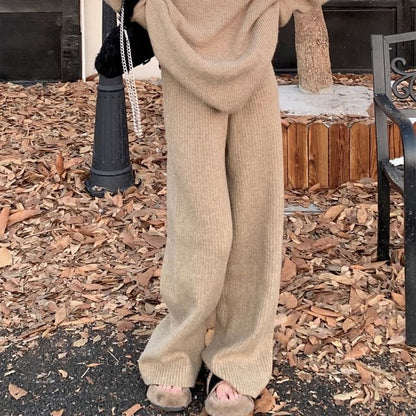 Oversized Drop Shoulder Sweater with High-Rise Wide Leg Pants