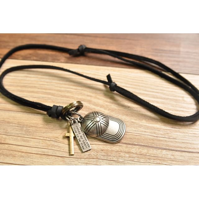 Genuine Leather Cap Pendant Necklace