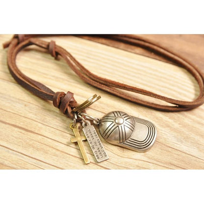 Genuine Leather Cap Pendant Necklace