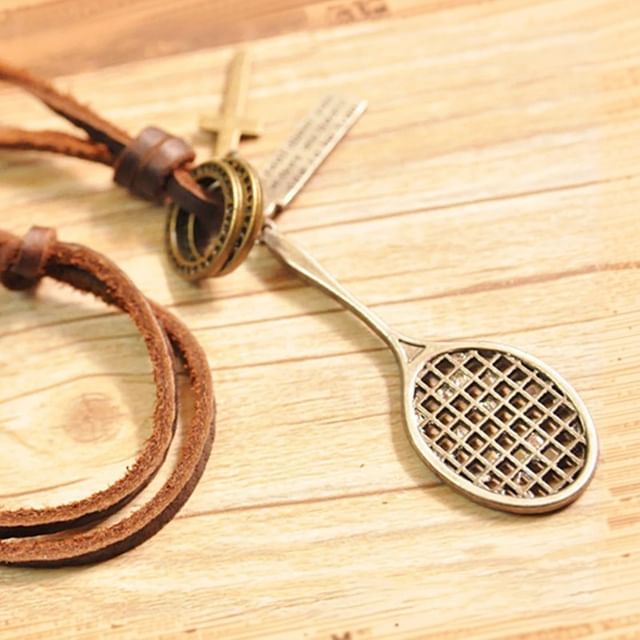 Genuine Leather Racket Pendant Necklace