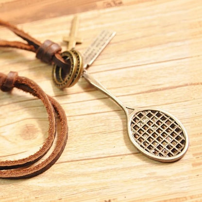 Genuine Leather Racket Pendant Necklace
