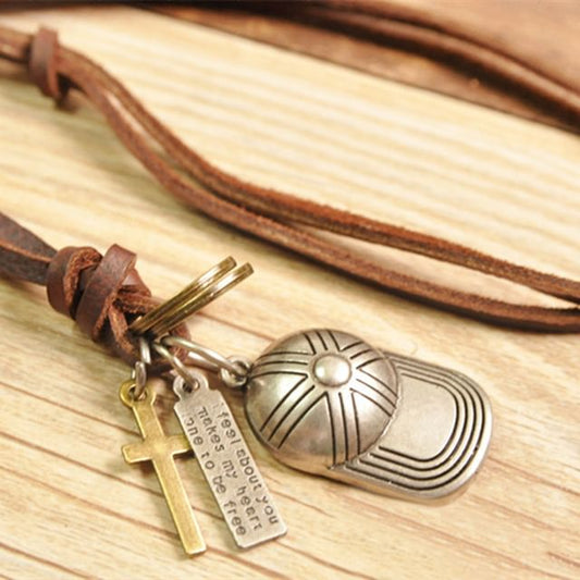 Genuine Leather Cap Pendant Necklace