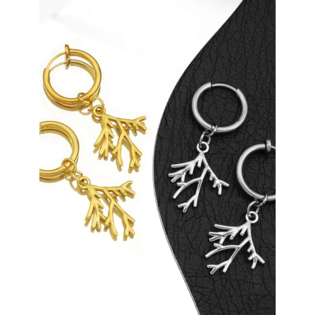 Branch Hoop Drop Earring / Clip On Earring