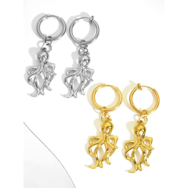 Octopus Hoop Drop Earring / Clip On Earring