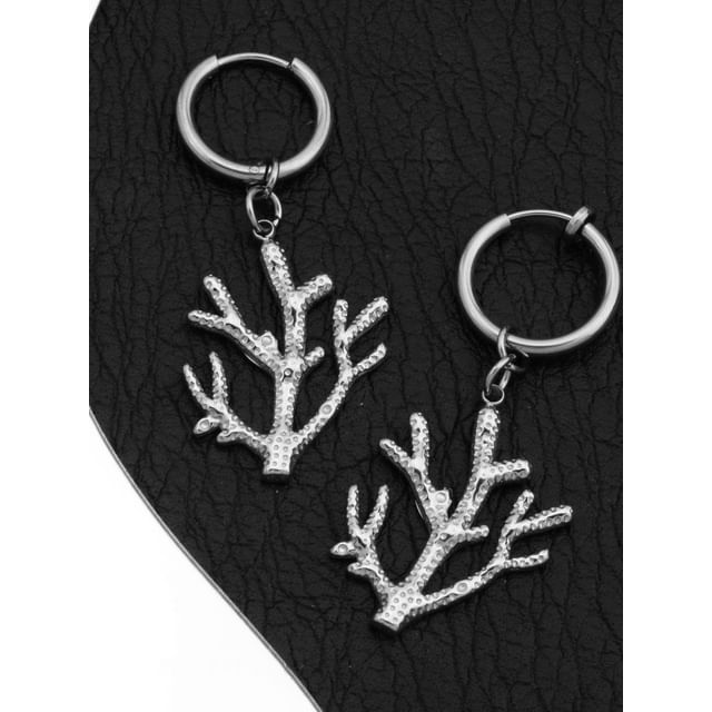 Coral Hoop Drop Earring / Clip On Earring