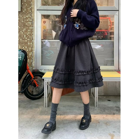 High Waist Ruffled Mini A-Line Skirt