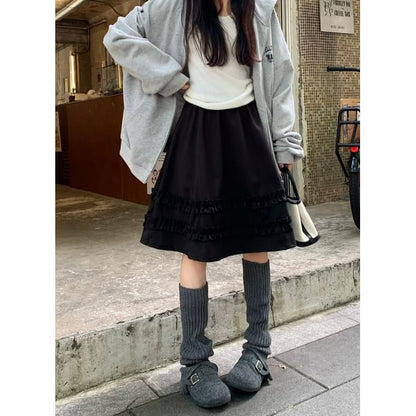 High Waist Ruffled Mini A-Line Skirt