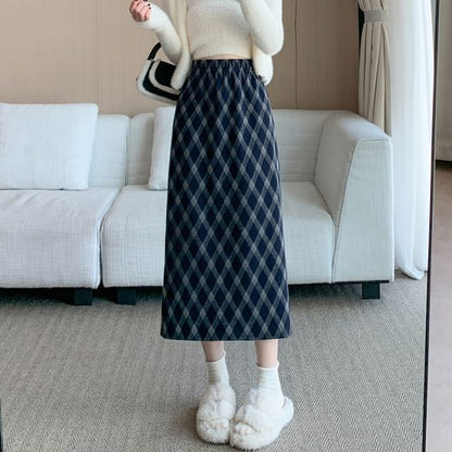 High Waist Plaid Midi A-Line Skirt