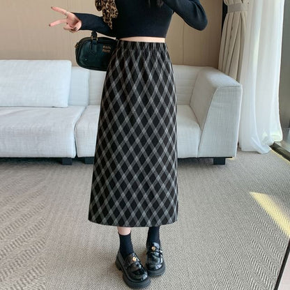 High Waist Plaid Midi A-Line Skirt