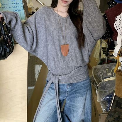 V-Neck Drop Shoulder Knit Sweater