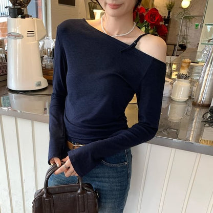 Asymmetric Cold-Shoulder Tee with Extended Sleeves
