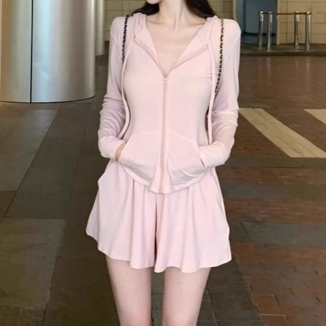 Coordinating Zip Hoodie and High-Rise Shorts Set