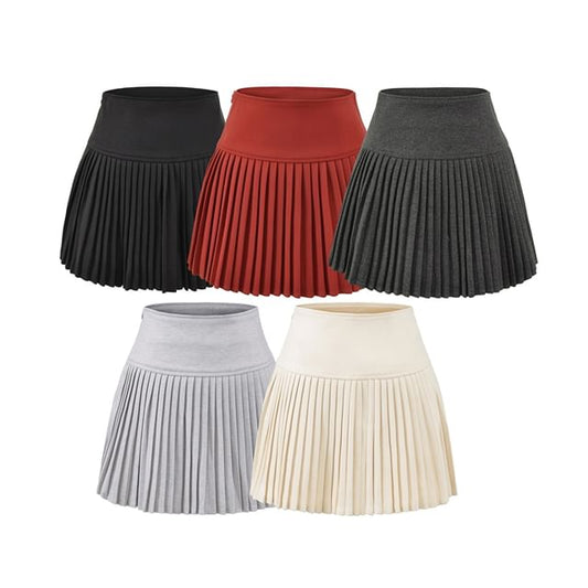 High Waist Plain Knit Mini Pleated Skirt