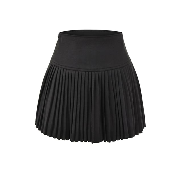 High Waist Plain Knit Mini Pleated Skirt