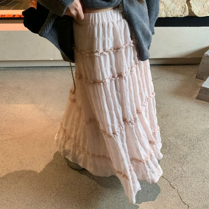 Ruffled Midi Tiered Skirt & High Neck Zip Cardigan Set