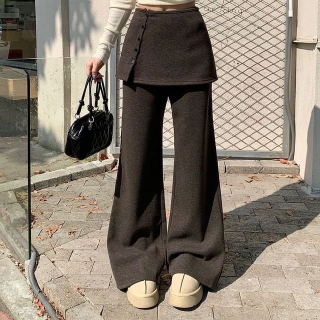 Flared Pants & Button-Up Mini A-Line Skirt Set