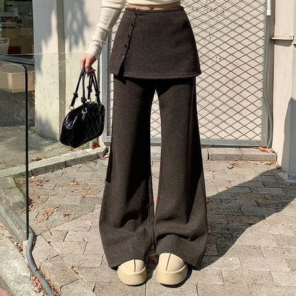 Flared Pants & Button-Up Mini A-Line Skirt Set