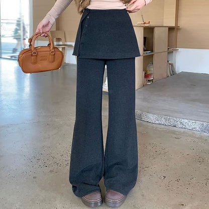 Flared Pants & Button-Up Mini A-Line Skirt Set