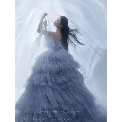 Strapless Plain Tiered Ruffle A-Line Evening Gown