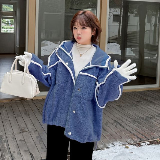 Contrast Trim Hooded Fleece Zip Jacket