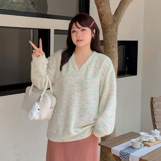 V-Neck Melange Sweater