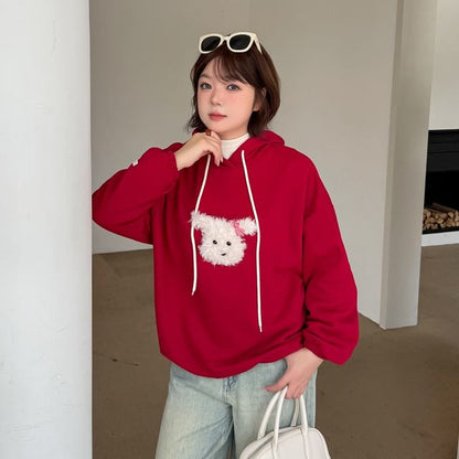 Dog Applique Drawstring Hoodie