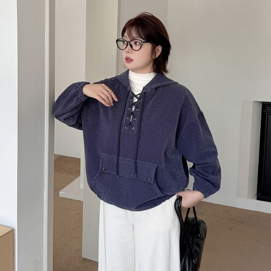 Lace-Up Denim Hoodie
