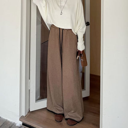 Drawstring Waist Contrast Trim Wide Leg Pants
