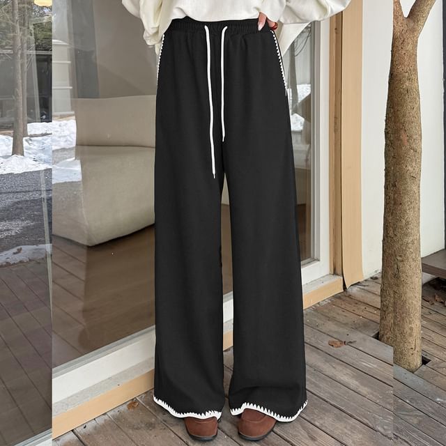 Drawstring Waist Contrast Trim Wide Leg Pants