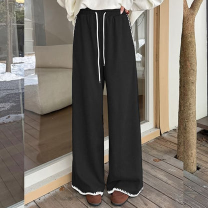 Drawstring Waist Contrast Trim Wide Leg Pants