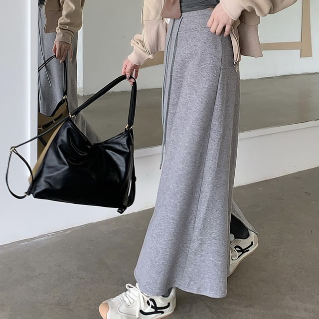 Drawstring Waist Maxi A-Line Skirt