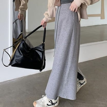 Drawstring Waist Maxi A-Line Skirt