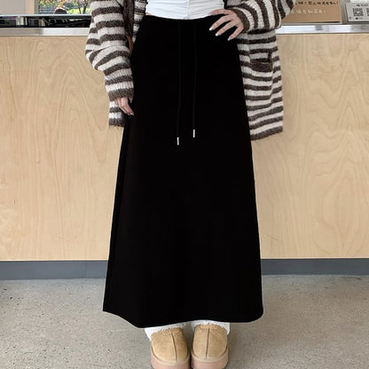 Drawstring Waist Maxi A-Line Skirt