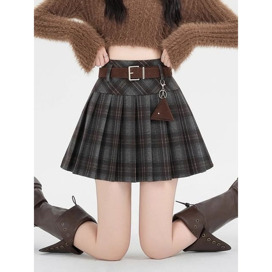 Pleated Mini A-Line Skirt - High Waist