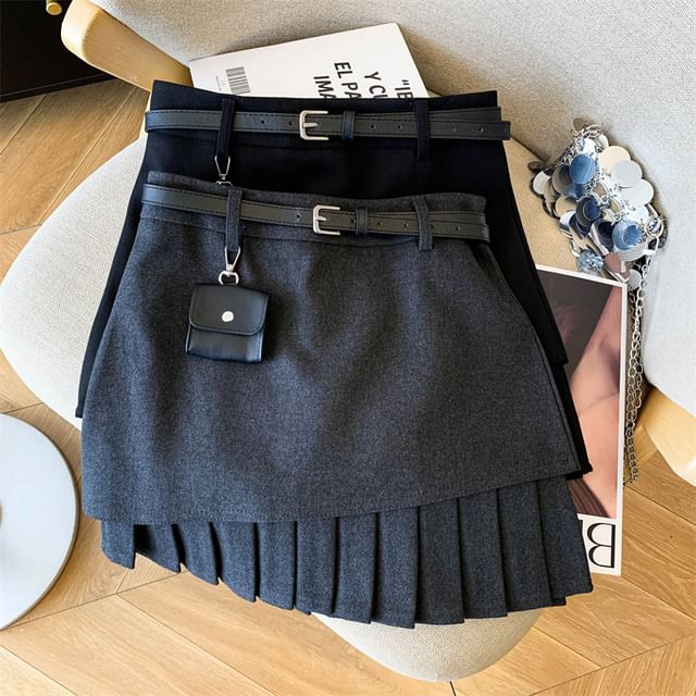Asymmetrical Pleated Mini A-Line Skirt - High Waist