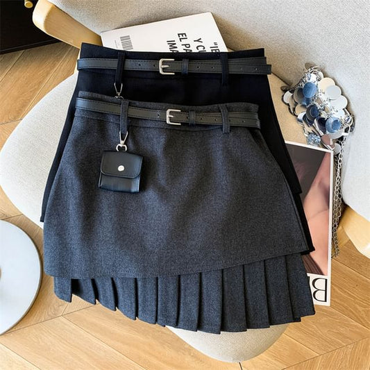 Asymmetrical Pleated Mini A-Line Skirt - High Waist