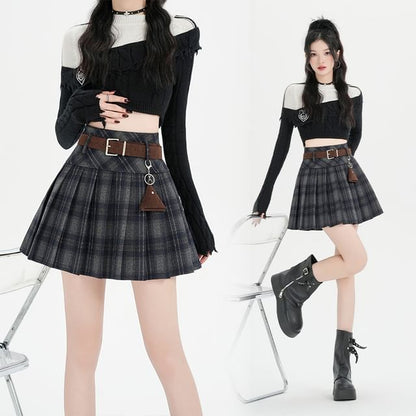 Pleated Mini A-Line Skirt - High Waist