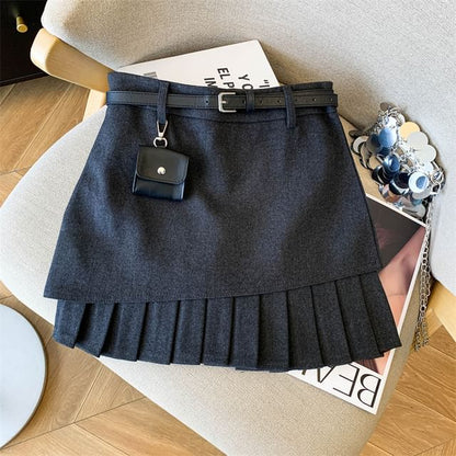 Asymmetrical Pleated Mini A-Line Skirt - High Waist