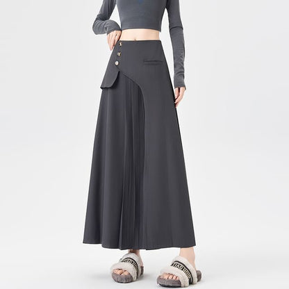 Accordion Pleated Maxi A-Line Skirt - Mid Rise