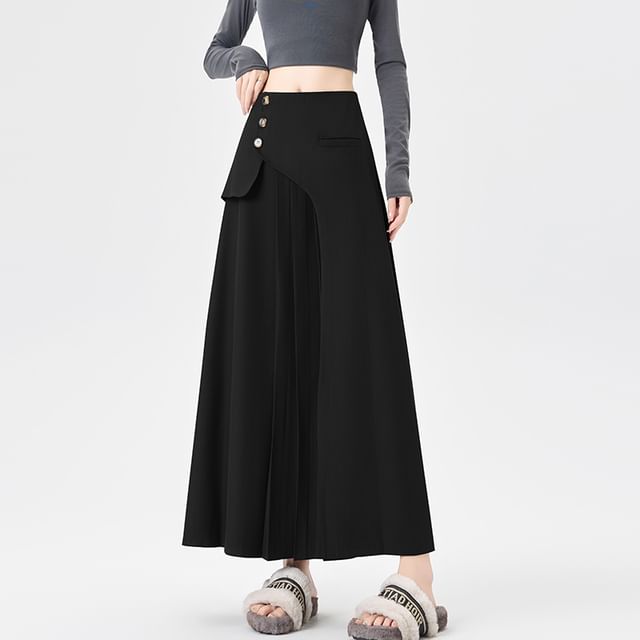 Accordion Pleated Maxi A-Line Skirt - Mid Rise