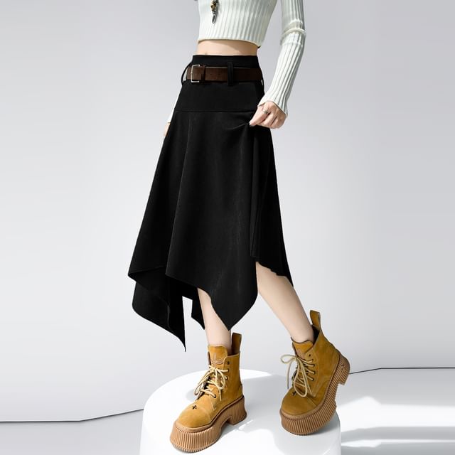 Asymmetrical High Waist A-Line Skirt