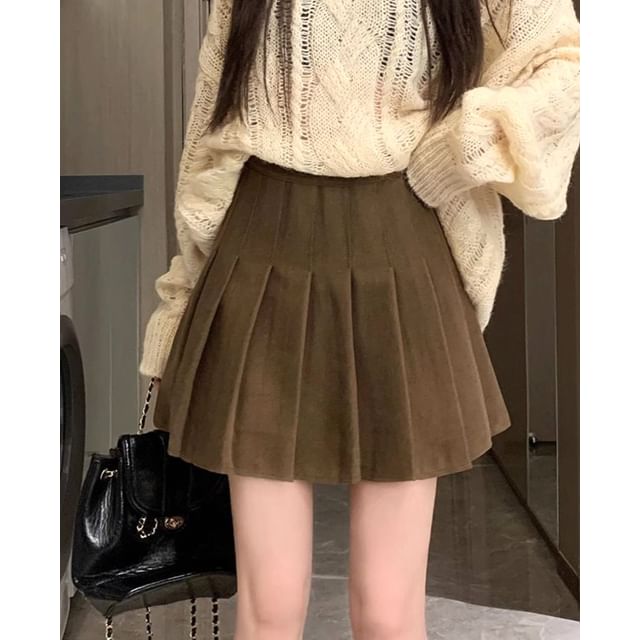 Pleated Mini Skirt - High Waist Plain