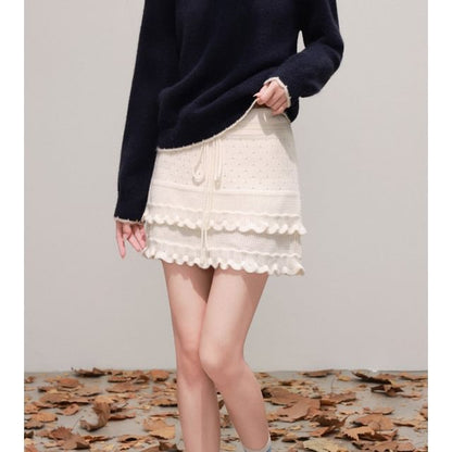 Ruffled-Trim Layered Mini Skirt - High Waist