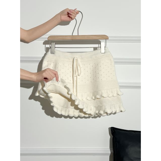 Ruffled-Trim Layered Mini Skirt - High Waist