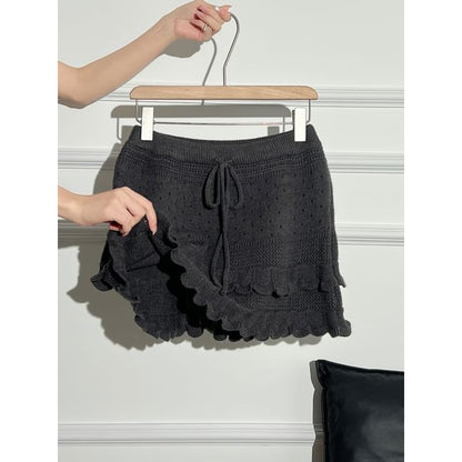 Ruffled-Trim Layered Mini Skirt - High Waist