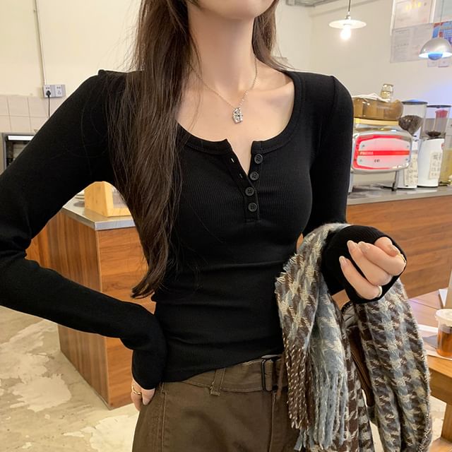 Classic Henley Tee with Extended Sleeves