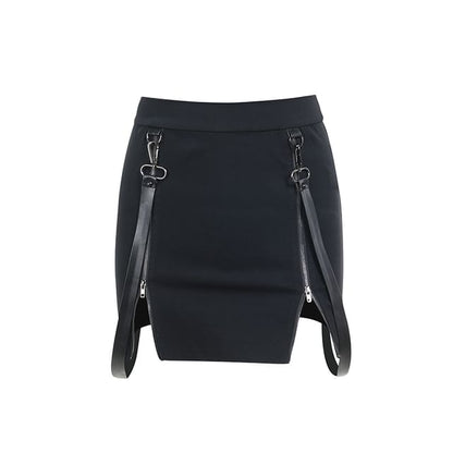 Sleeveless Faux Leather Zip-Up Crop Top - Long-Sleeve Shrug - Pencil Skirt